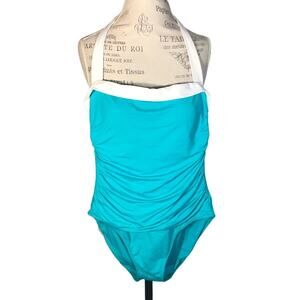 Lauren Ralph Lauren Bel Aire retro slimming Swimsuit Teal One piece sz 10